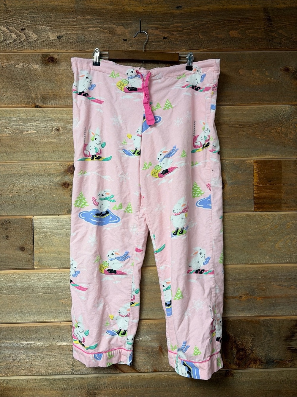 Nick and Nora Ski Bunnies Pajama Set Womens M Pink Flannel Long Sleeve Ski Sled - Picture 8 of 12